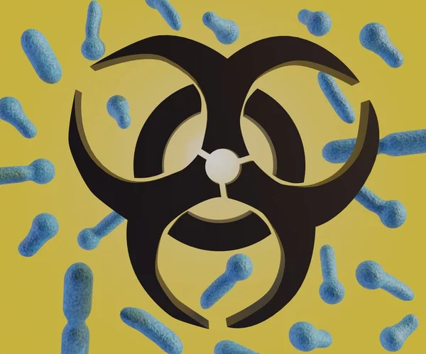 Sebuah Bahaya Biologis Atau Simbol Biohazard Dengan Patogen Bakteri Tersebar — Stok Foto