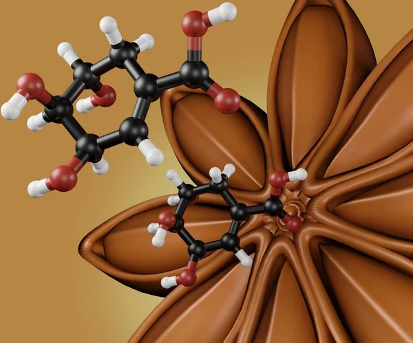 活性化合物としてのスターアニーゼ抽出物からのシキミック酸分子3Dレンダリング — ストック写真