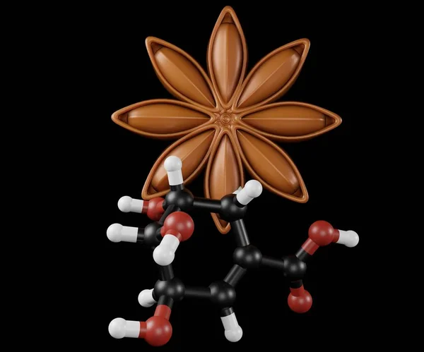 Molecola Acido Shikimico Dall Estrazione Anice Stellato Come Composto Attivo — Foto Stock