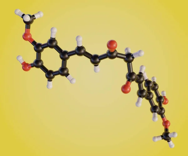 クルクミンは ウコン3Dレンダリングによって生成される明るい黄色の化学物質です — ストック写真