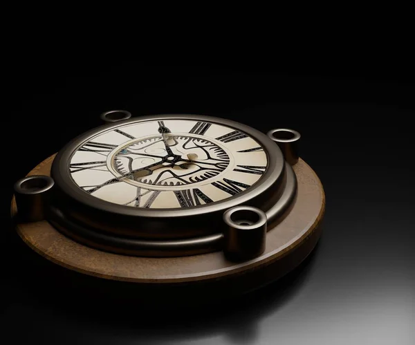 Relógio Parede Retro Vintage Velho Decorativo Fundo Escuro Renderização — Fotografia de Stock