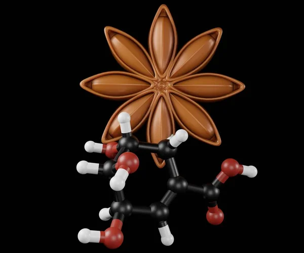 Shikimic Sav Molekula Csillagánizs Extrakció Aktív Vegyület Renderelés — Stock Fotó