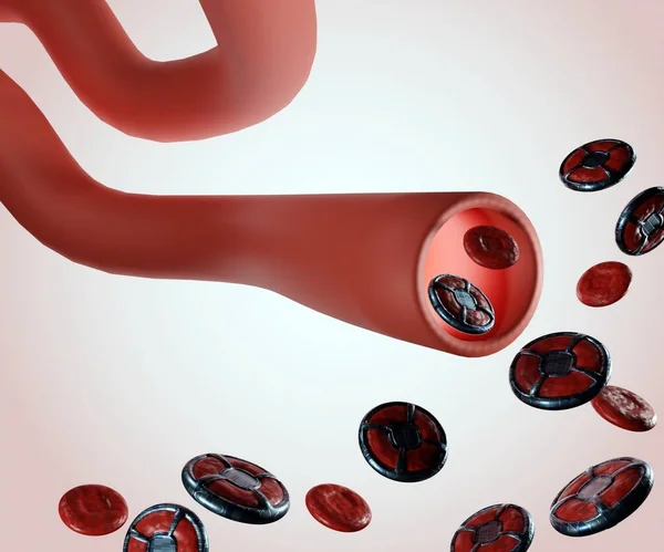 人工血液細胞又は合成血液細胞は 赤血球3Dレンダリングの代替として機能するように作られた製品です — ストック写真