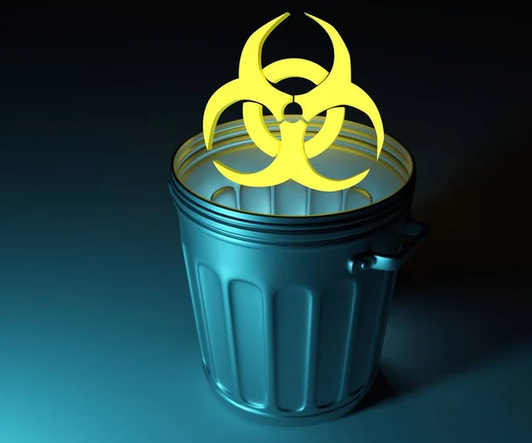 Yellow Biohazard Symbol Garbage Bin Rendering — Stock Photo, Image