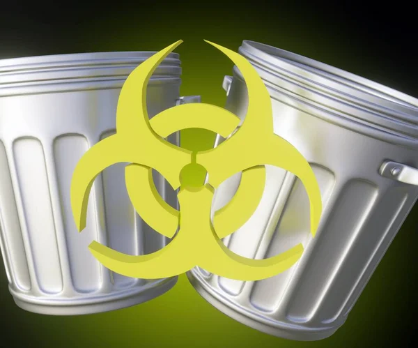 Yellow Biohazard Symbol Garbage Bin Rendering — Stock Photo, Image