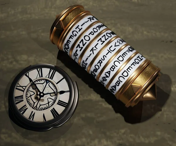 Dispositivo Cryptex Relógio Vintage Fundo Escuro Renderização — Fotografia de Stock