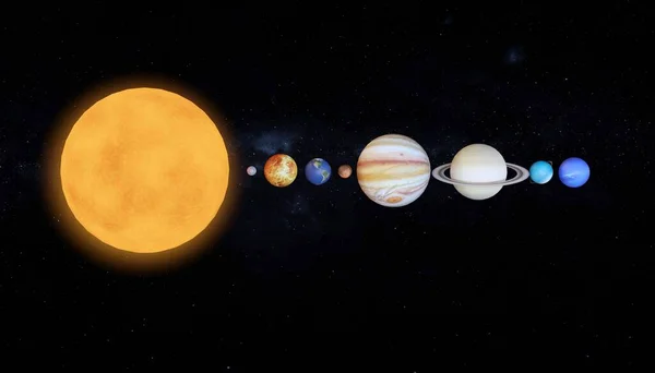 Bolygó Nap Tejút Vagy Naprendszer Méret Szerinti Sorrendben Renderelés — Stock Fotó