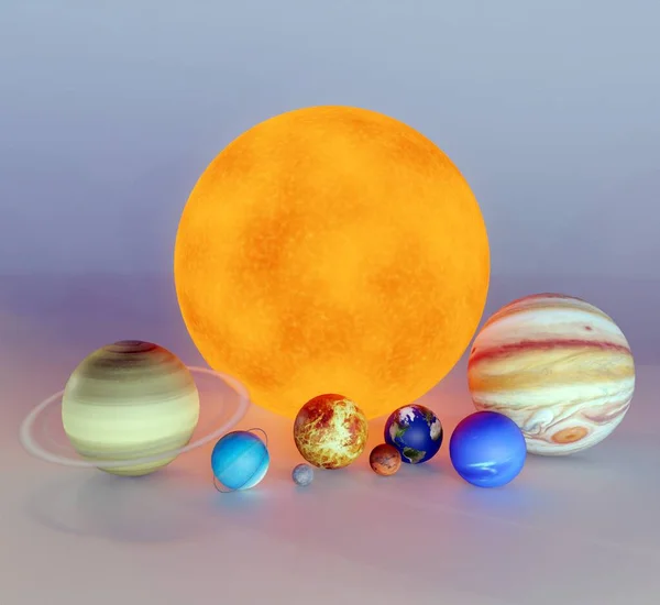 8颗行星和银河系中的太阳 或我们的太阳系 以3D尺寸呈现 — 图库照片
