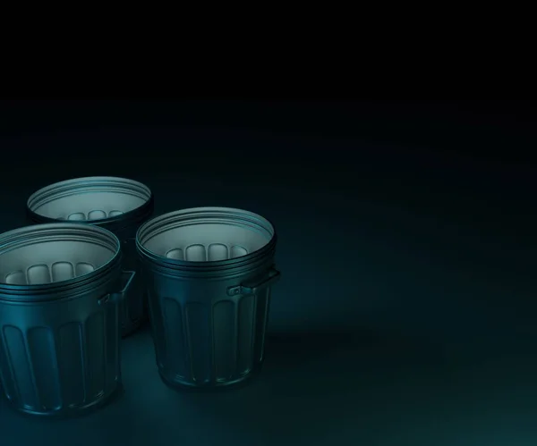 暗い夜にゴミ箱やバレルと小さな光の背景3Dレンダリング — ストック写真