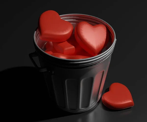 Μεταλλικό Κάδο Απορριμμάτων Σκουπιδοτενεκές Κόκκινο Σχήμα Καρδιάς Απόδοση — Φωτογραφία Αρχείου