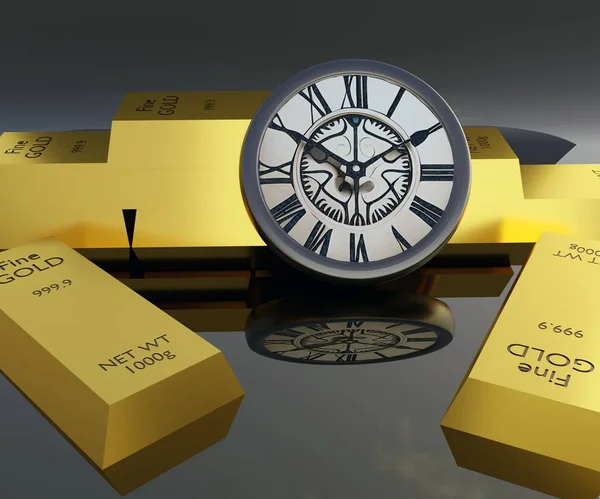 Изолированные Золота Слитки Чистого Карат 999 Тонкое Золото Часы Рендеринга — стоковое фото