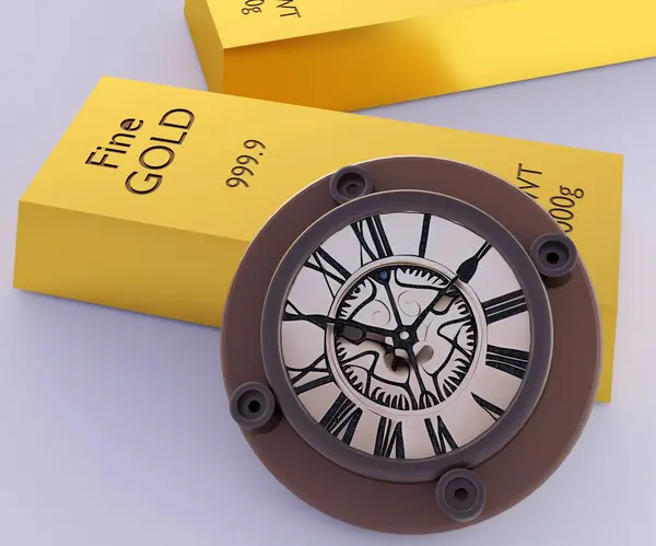 単離された1 Kgの金棒純粋な24のカラットか999の罰金および時計3Dレンダリング — ストック写真