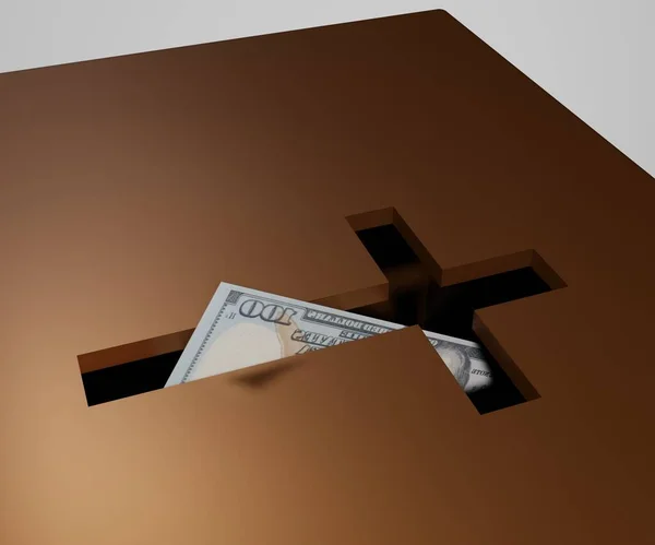 Church Box , Collection Box, Tithing or Offering Donation Box with money come inside 3d rendering