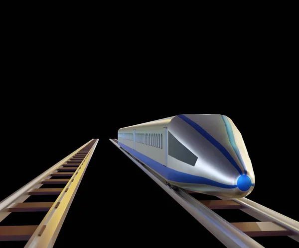 Siyah Arka Planda Demiryolu Olan Izole Edilmiş Bir Mermi Treni — Stok fotoğraf