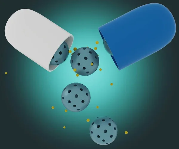 Mesoporeuze Nanodeeltjes Laden Nanogeneeskunde Van Drug Capsule Rendering — Stockfoto