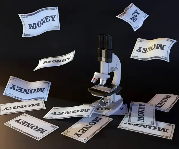 Research funding is generally covering any funding for scientific research. paper money with microscope 3d rendering
