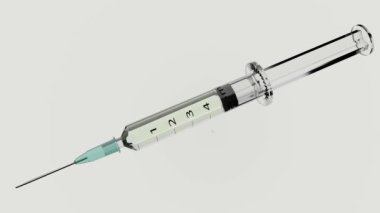 İzole edilmiş tıbbi şırıngalar. Beyaz arka planda 5 ml yüzüyor ve dönüyor. 3d 