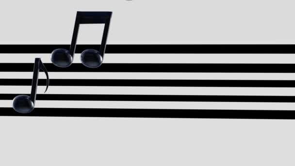 Notas Música Negro Aislados Bailando Partitura Animación Representación — Vídeos de Stock