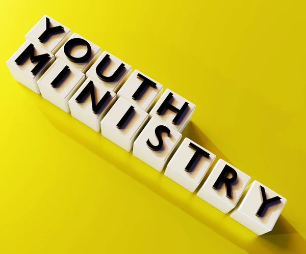 Młodzież Posługi Słowa Białe Kostki Żółtym Tle Renderowania — Zdjęcie stockowe