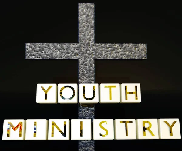 Youth Ministry Words White Cubes Cross Black Background Rendering — Stock Photo, Image