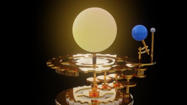 Tellurion Orrery Isolated Complex Brass Orrery Earth Moon Travel Sun — Stock Video
