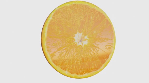 Izolované Rotační Řez Polovina Pomerančové Ovoce Bílém Pozadí Vykreslování — Stock video