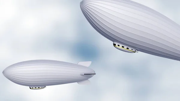空の3Dレンダリングで飛行船や航行可能な気球を閉じる — ストック写真