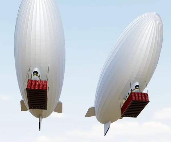 Luftskepp Eller Luftballong Transporterar Containrar För Leverans Himlen Rendering — Stockfoto