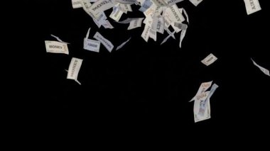 Uçan para kâğıdı banknotu. Siyah arka planda izole edilmiş 100 dolar.