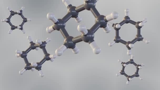 Spridda Cyklohexanmolekyler Rörelse Cyklohexan Eller C6H12 Används Vanligen Som Kemisk — Stockvideo