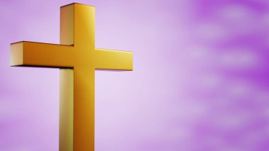 Mor gökyüzündeki altın haçı kapatın. 3D görüntüleme.