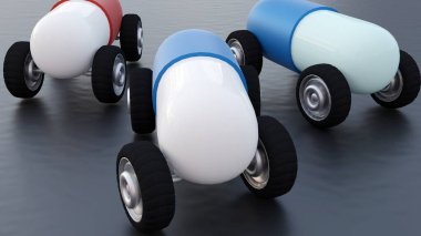 İlaç teslimatı sembolü olarak dört tekerli haplar.