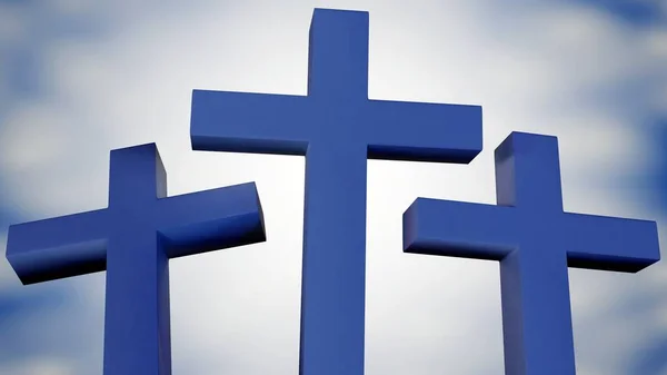 Tři Kříž Nebeském Pozadí Oblohy Vykreslování — Stock fotografie