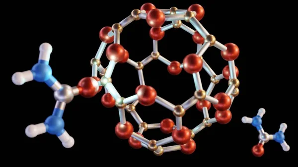 B24N24 ナノケージと尿素分子3Dレンダリングの相互作用 — ストック写真