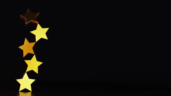 5 gold stars in the black background 3d rendering