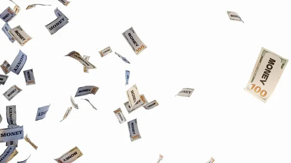 Лежащих Денег Банкнота Банкнота 100 Долларов Изолированы Белом Фоне Рендеринга — стоковое фото