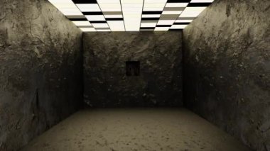 Kirli, eski, boş, titreyen 3D görüntülü korkunç bina duvarı.