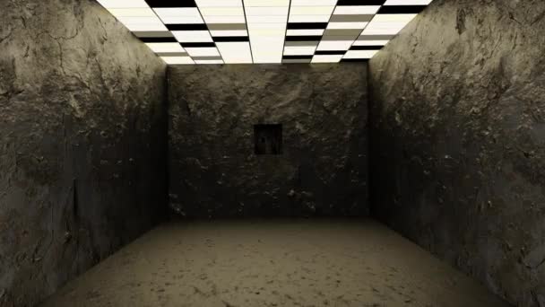 薄暗いライト3Dレンダリングが付いている汚れた古い空の怖い建物の壁 — ストック動画