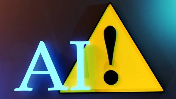 Artificial Intelligent Danger Sign Exclamation Mark Yellow Rendering — Stock Photo, Image
