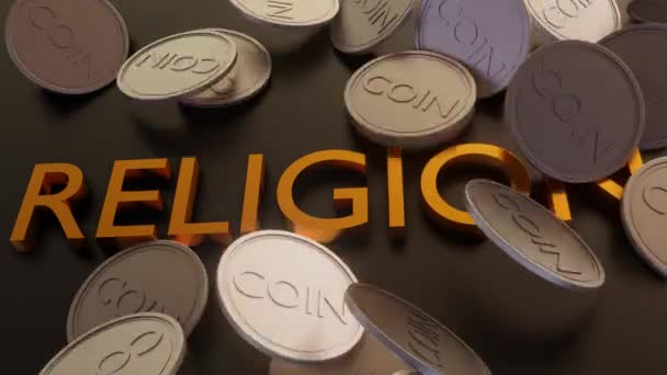 Zlatá Náboženská Písmena Padajícími Mincemi Výše Podání — Stock video