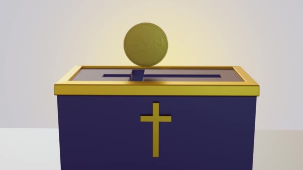 Animacja Pętli Złotej Monety Będzie Pudełku Jałmużny Renderowania Dziesięciny — Wideo stockowe