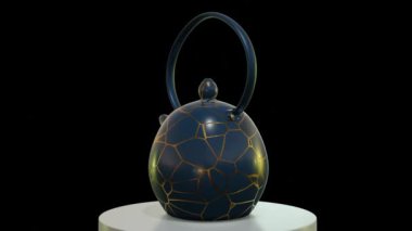 Kintsugi çaydanlığının 3 boyutlu animasyonu. Japon kintsugi sanatı kullanılarak onarılan çaydanlık.. 