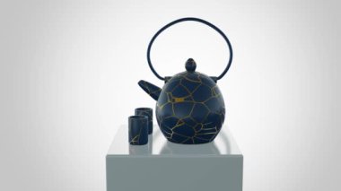 Kintsugi çaydanlığının 3 boyutlu animasyonu. Japon kintsugi sanatı kullanılarak onarılan çaydanlık.. 