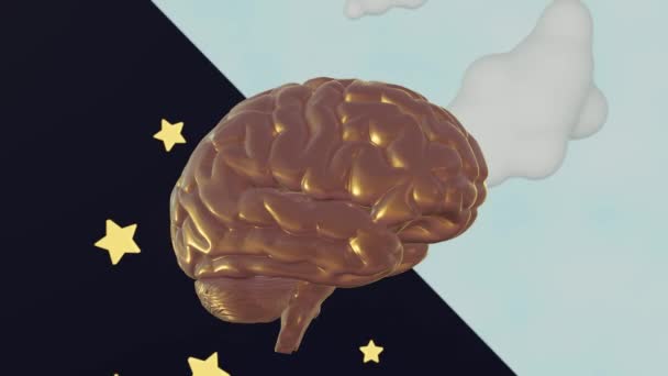 Bulutlu Bir Gün Insan Beyninde Yıldızlı Bir Gece Boyutlu Animasyon — Stok video