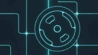 Mavi neon arka planda açılan bir kapının 3 boyutlu canlandırması 