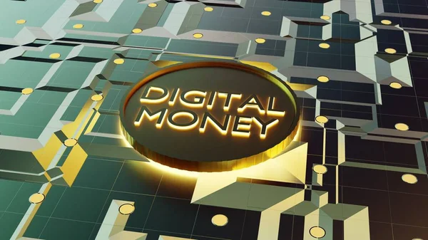 Digital money or digital currency is any type of payment that exists purely in electronic form. Digital money coin in the technology background 3d rendering