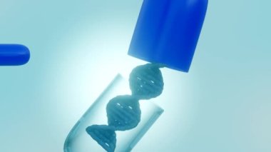 3 boyutlu animasyon, bir ilaç kapsülü içinde kapsüllenmiş bir DNA sarmalını betimler.. 
