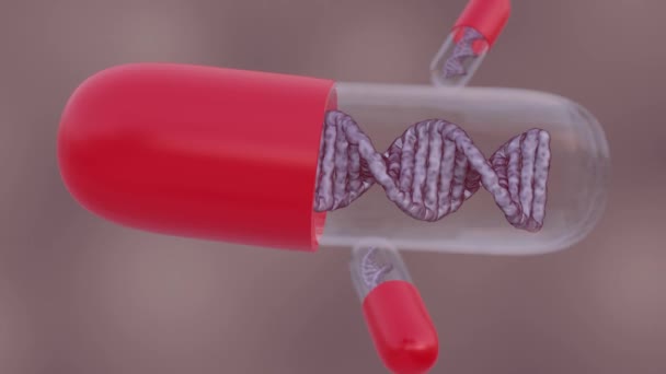 Анимация Изображает Спираль Днк Инкапсулированную Коробке Лекарственными Препаратами — стоковое видео