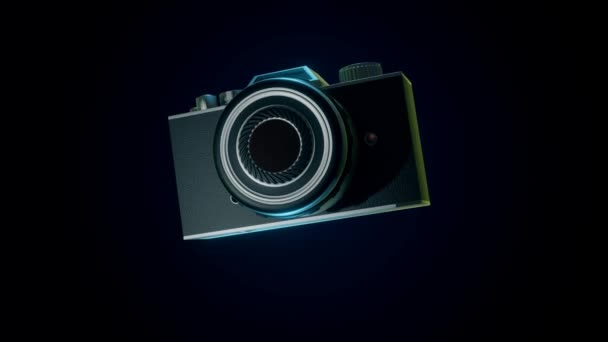 Animation Flashing Camera Floating Black Background — Stock Video