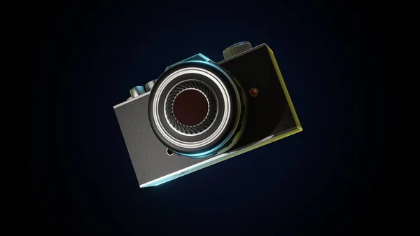 3D rendering of a flashing camera floating in a black background